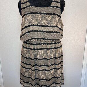 Delirious Faux Lace Sleeveless Tan/Black Dress - Women's 2X